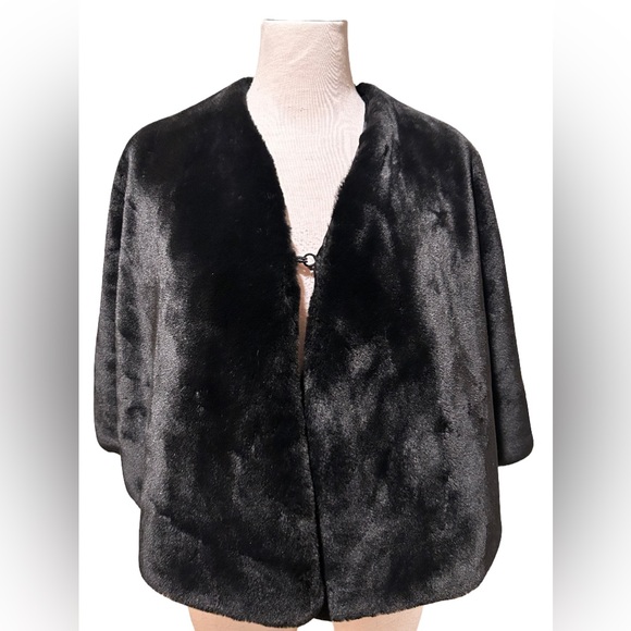 Vintage PARKHUST Black Faux Fur Shawl M/L - Picture 1 of 5